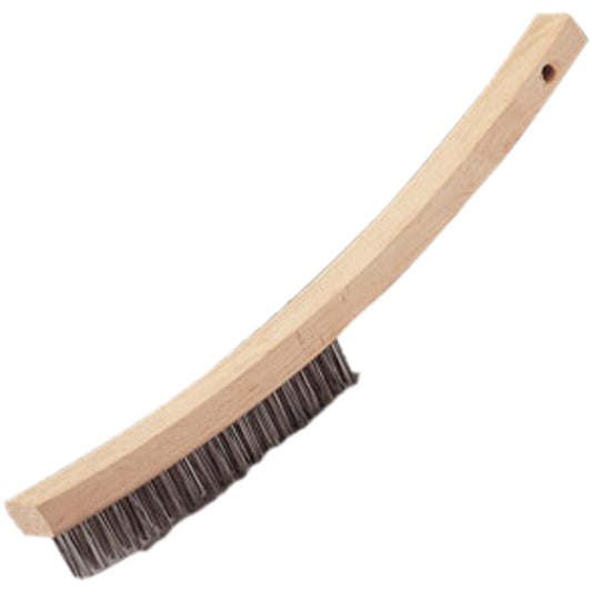 Curved Handle Hand Scratch Brush, Stainless Steel, 4 X 20 Wire Rows, 17" Long