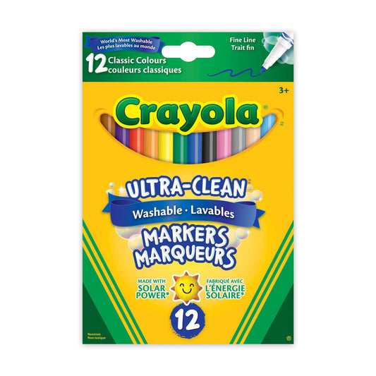 Crayola Ultra-Clean Washable Fine Line Markers, Classic Colours, 12 Count (Case of 12)