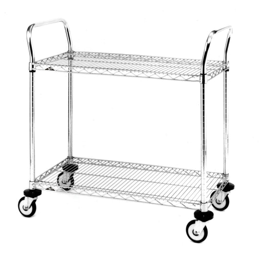 Standard-Duty Utility Cart With Wire Shelves, Chrome Plated, 18" x 39" x 36", 375 lbs. Capacity