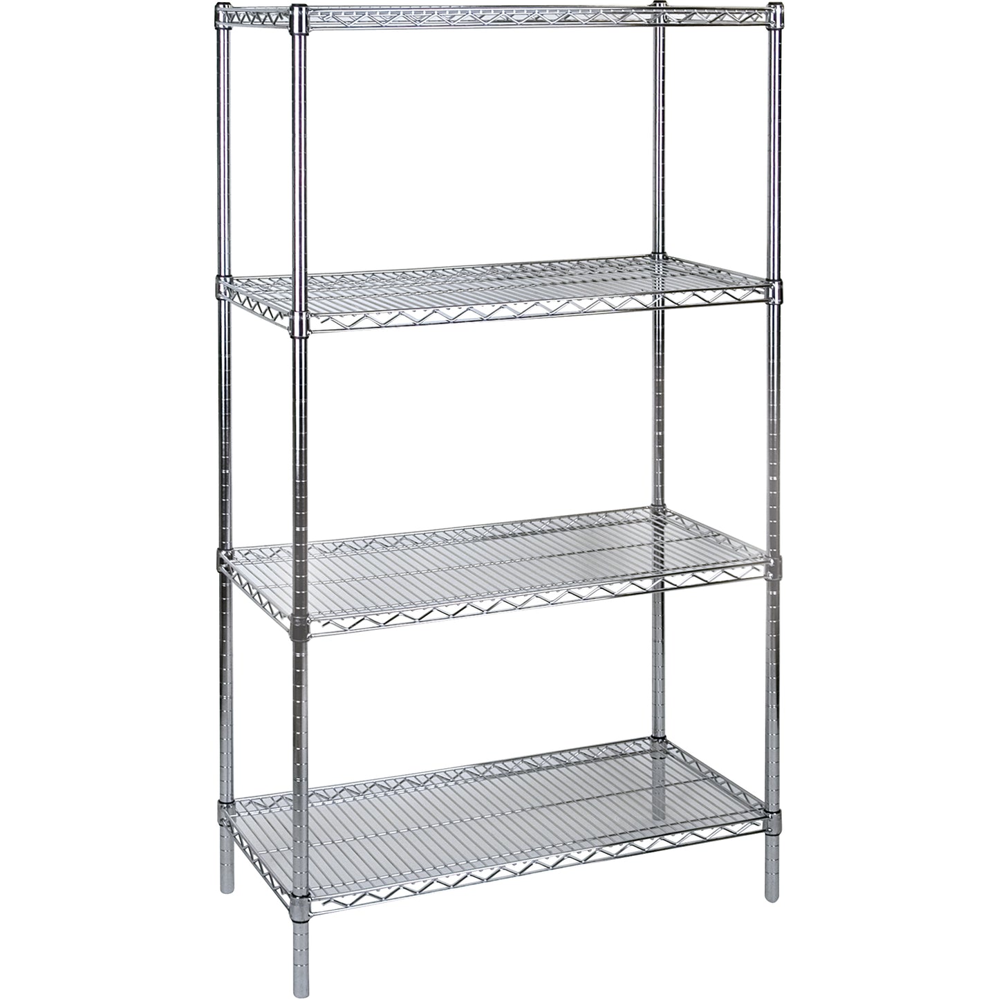 Standard-Duty Chromate Wire Shelving, 4 Tiers, 36" W x 63" H x 18" D