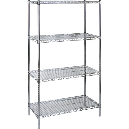 Standard-Duty Chromate Wire Shelving, 4 Tiers, 36" W x 63" H x 18" D