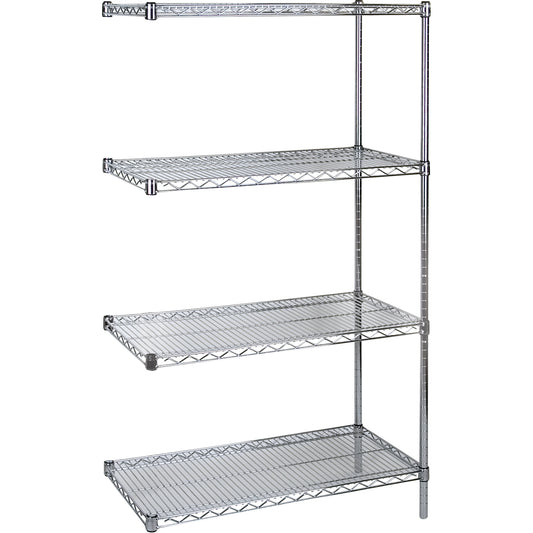 Standard-Duty Chromate Wire Shelving, Add-On Kit, 4 Tiers, 48" W x 63" H x 24" D