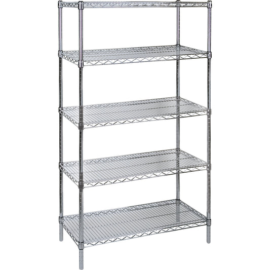 Standard-Duty Chromate Wire Shelving, 5 Tiers, 48" W x 74" H x 18" D