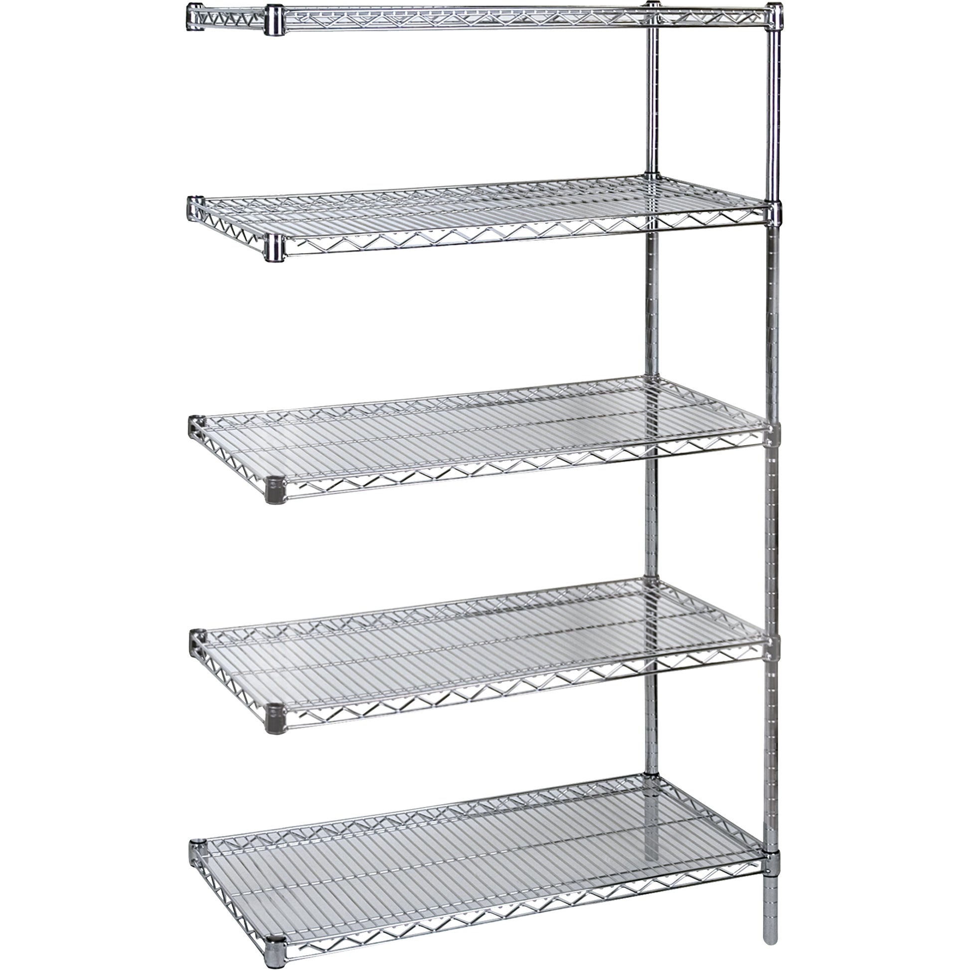 Standard-Duty Chromate Wire Shelving, Add-On Kit, 5 Tiers, 72" W x 74" H x 24" D