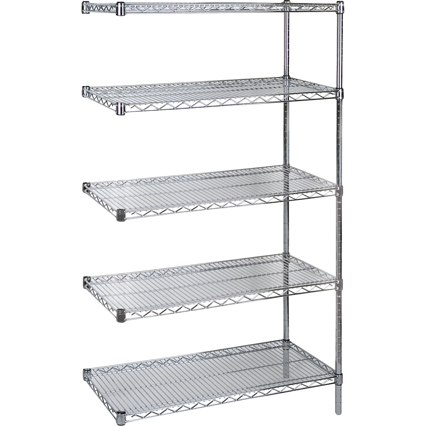 Standard-Duty Chromate Wire Shelving, Add-On Kit, 5 Tiers, 36" W x 74" H x 18" D