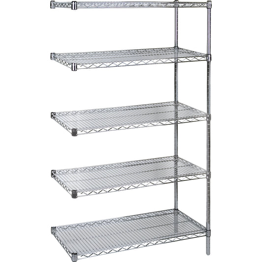 Standard-Duty Chromate Wire Shelving, Add-On Kit, 5 Tiers, 36" W x 74" H x 18" D