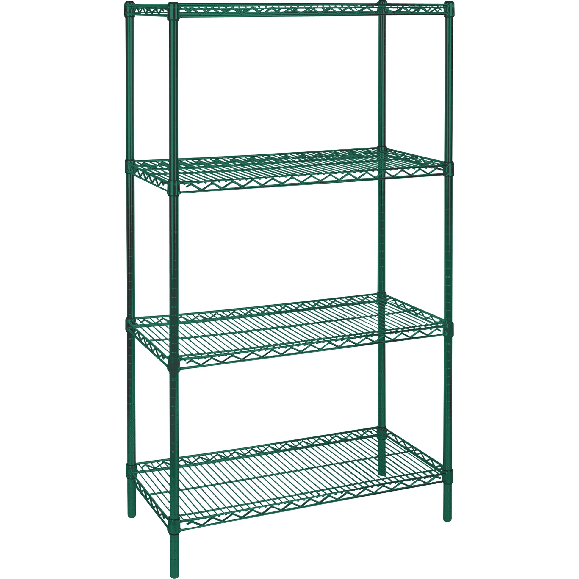 Heavy-Duty Green Epoxy Finish Wire Shelving, 4 Tiers, 60" W x 63" H x 18" D