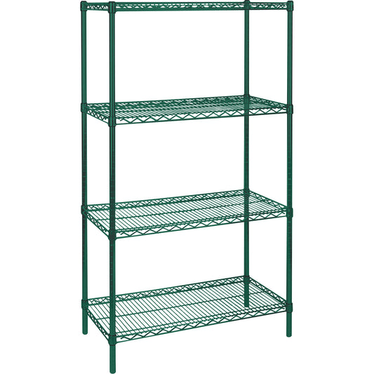 Heavy-Duty Green Epoxy Finish Wire Shelving, 4 Tiers, 72" W x 63" H x 14" D
