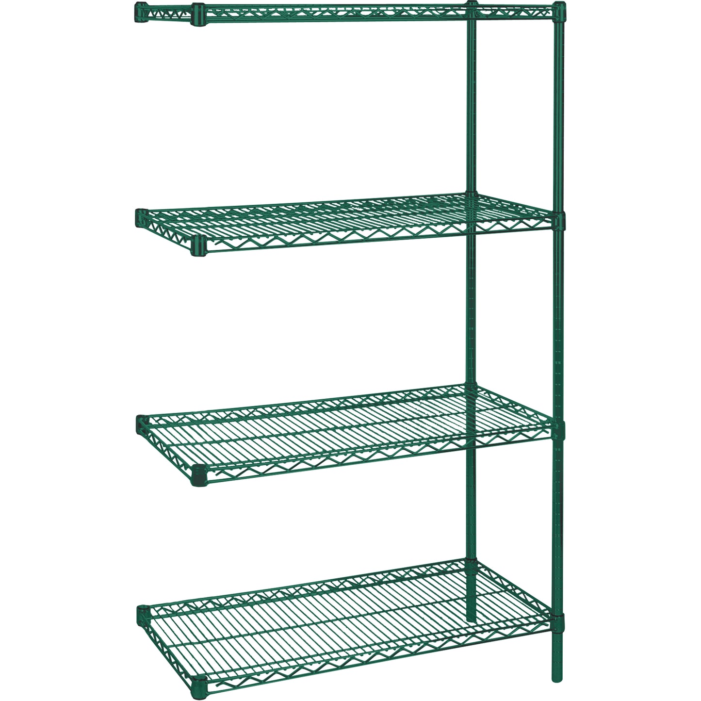 Heavy-Duty Green Epoxy Finish Wire Shelving, Add-On Kit, 4 Tiers, 72" W x 63" H x 14" D