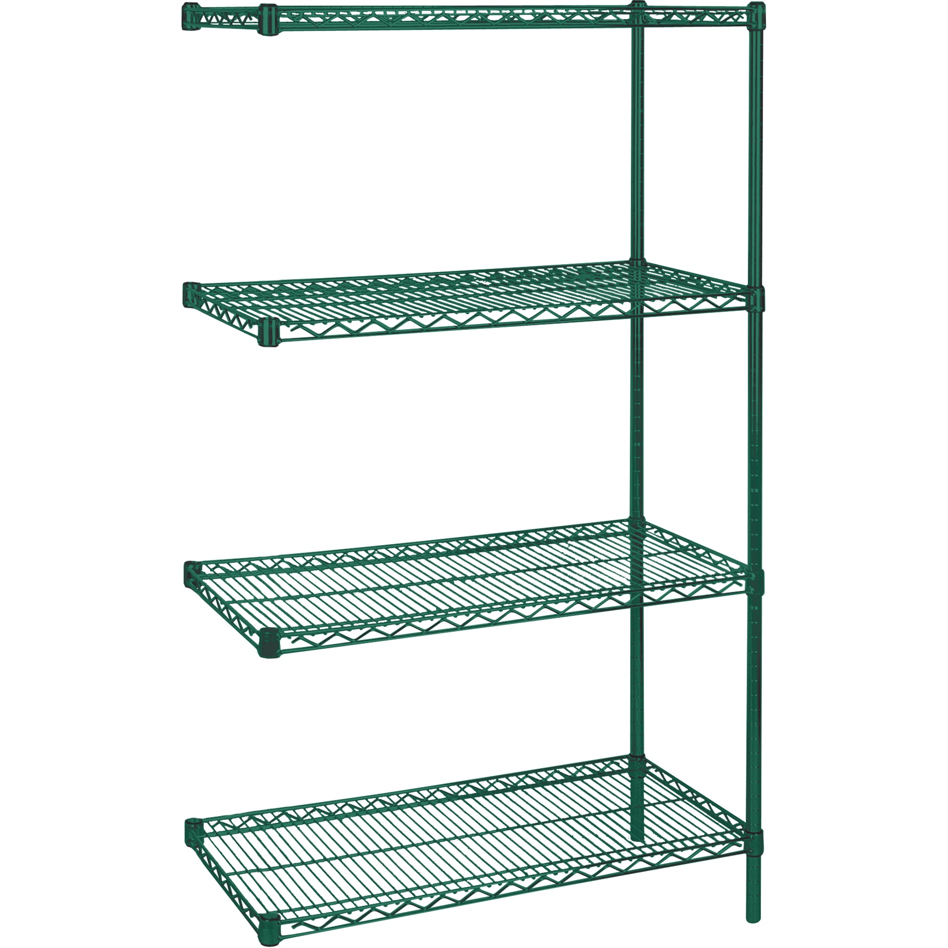 Heavy-Duty Green Epoxy Finish Wire Shelving, Add-On Kit, 4 Tiers, 72" W x 63" H x 14" D