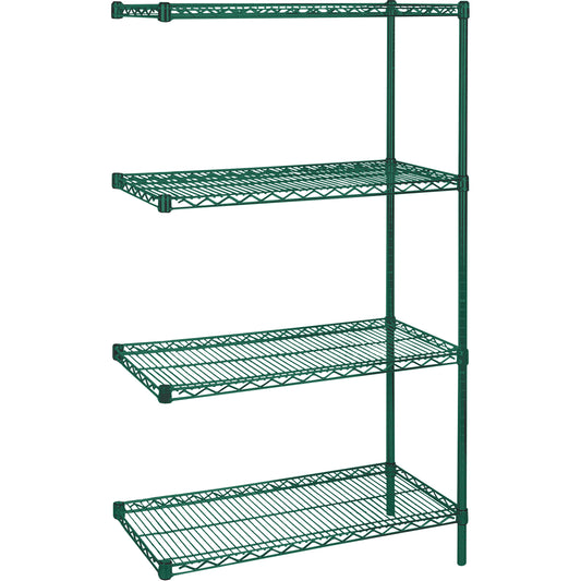 Heavy-Duty Green Epoxy Finish Wire Shelving, Add-On Kit, 4 Tiers, 72" W x 63" H x 14" D