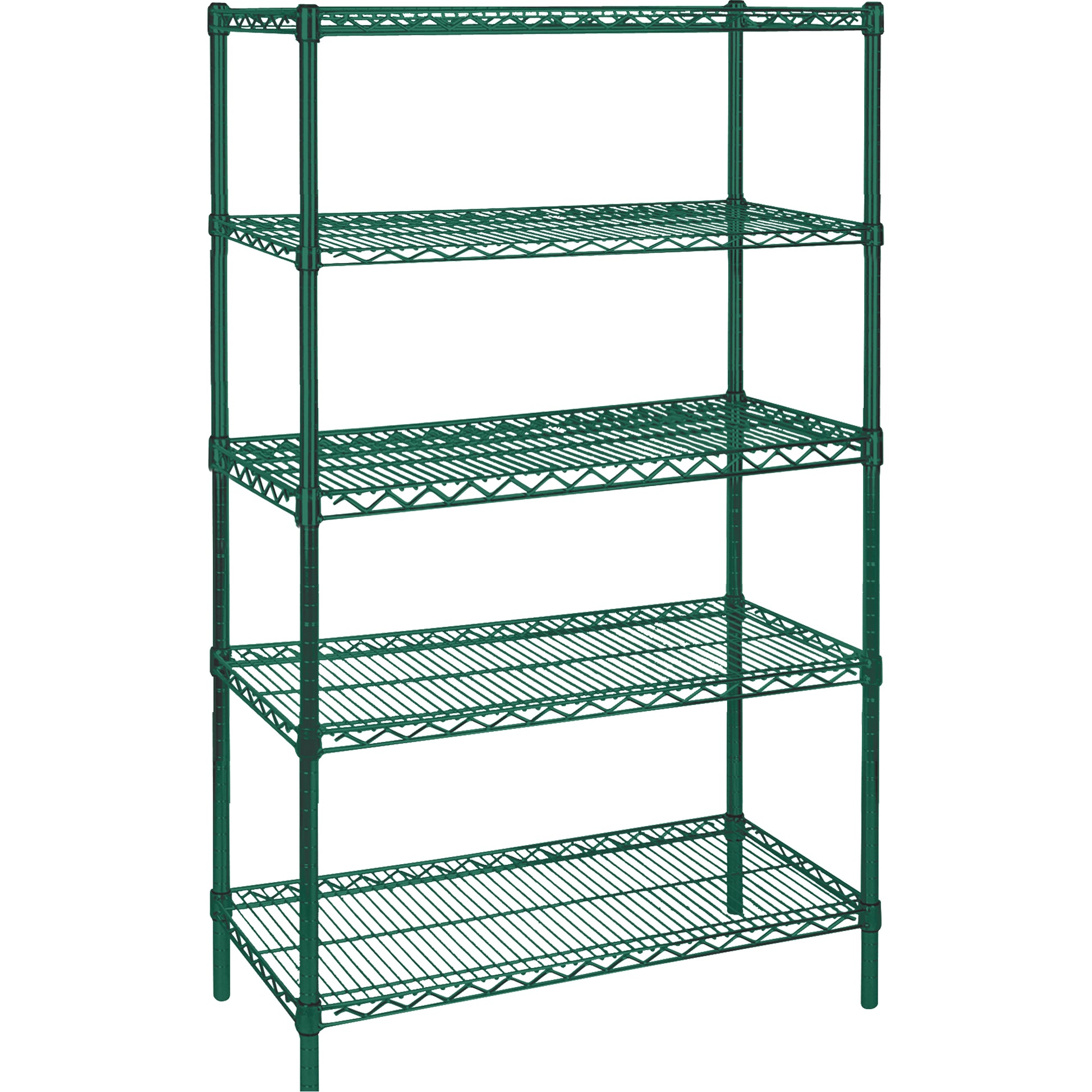 Heavy-Duty Green Epoxy Finish Wire Shelving, 5 Tiers, 30" W x 74" H x 14" D