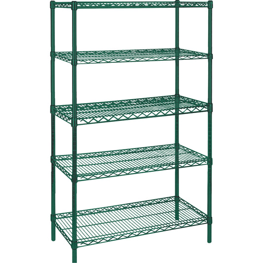 Heavy-Duty Green Epoxy Finish Wire Shelving, 5 Tiers, 48" W x 86" H x 24" D
