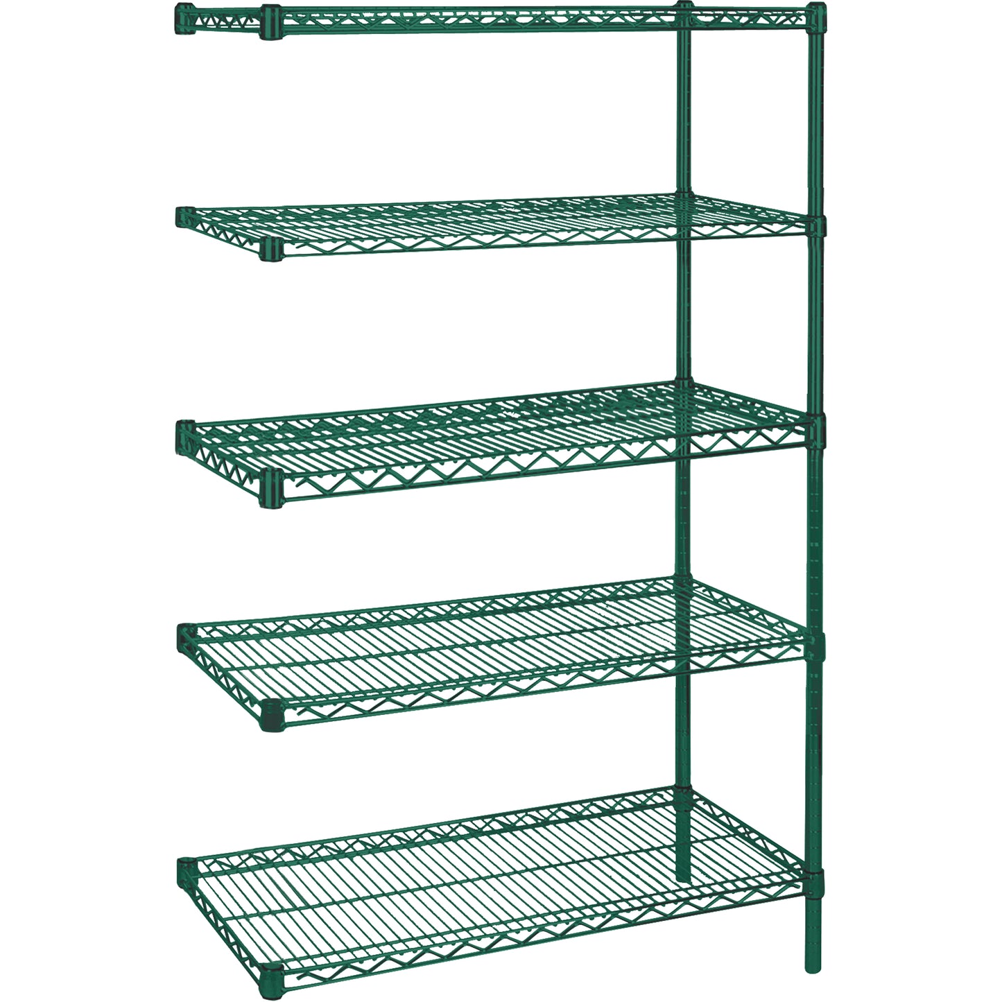 Heavy-Duty Green Epoxy Finish Wire Shelving, Add-On Kit, 5 Tiers, 60" W x 86" H x 24" D