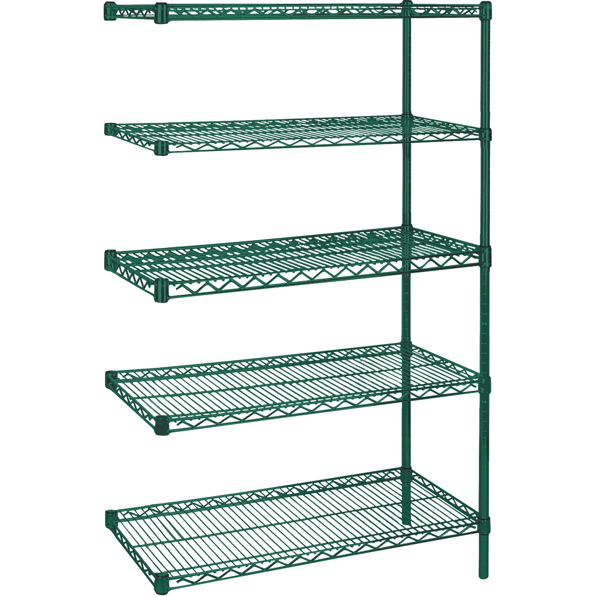 Heavy-Duty Green Epoxy Finish Wire Shelving, Add-On Kit, 5 Tiers, 60" W x 86" H x 24" D