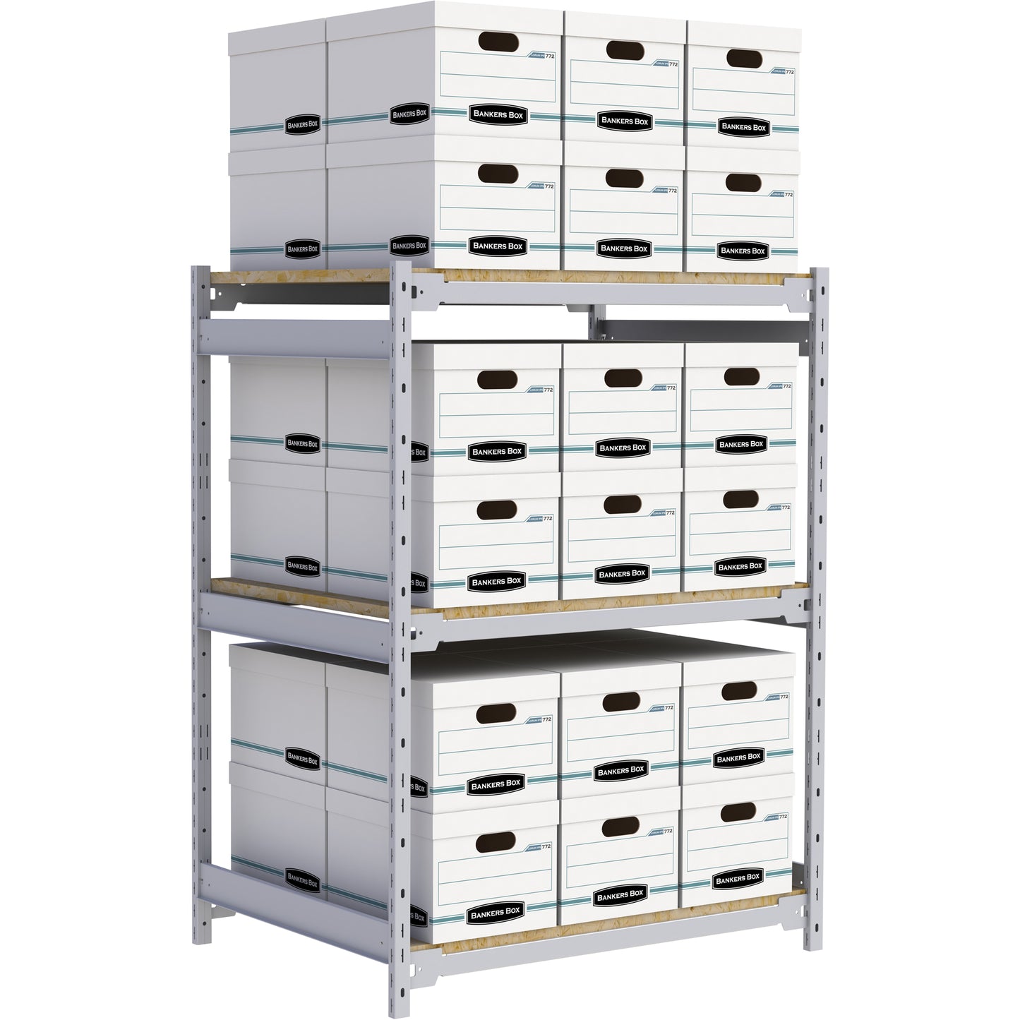 Wide Span Record Storage Shelving, Steel, 3 Shelves, 42" W x 32" D x 60" H