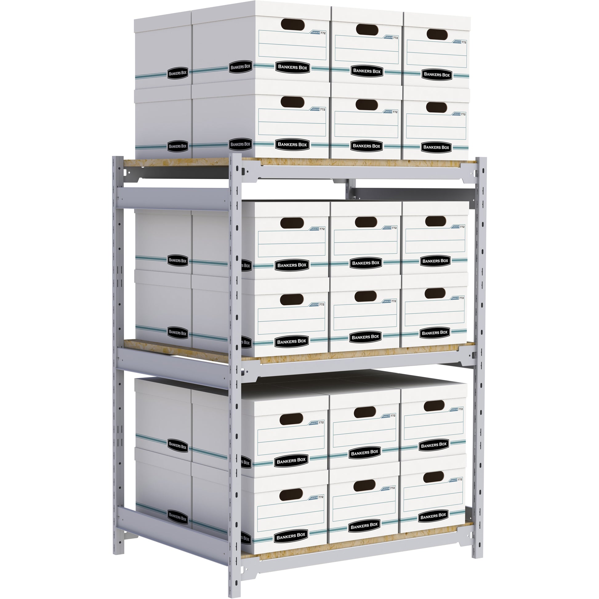 Wide Span Record Storage Shelving, Steel, 3 Shelves, 42" W x 32" D x 60" H