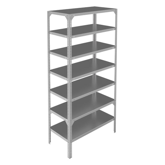 Shelving Unit, Galvanized Steel, Slotted Angle, 400 lbs. Capacity, 36" W x 84" H x 24" D