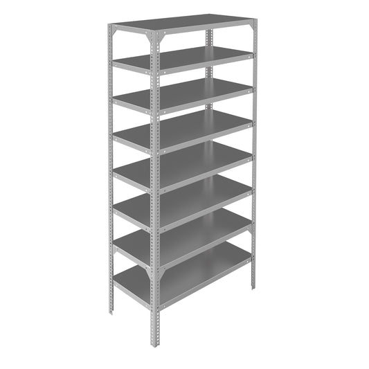 Shelving Unit, Galvanized Steel, Slotted Angle, 400 lbs. Capacity, 36" W x 96" H x 24" D