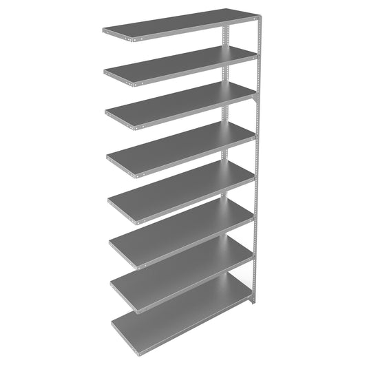 Shelving Unit, Galvanized Steel, Slotted Angle, 300 lbs. Capacity, 48" W x 96" H x 15" D