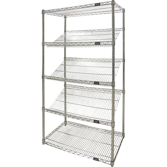 Slanted Wire Shelving Unit, 5 Tiers, 36" W x 63" H x 18" D