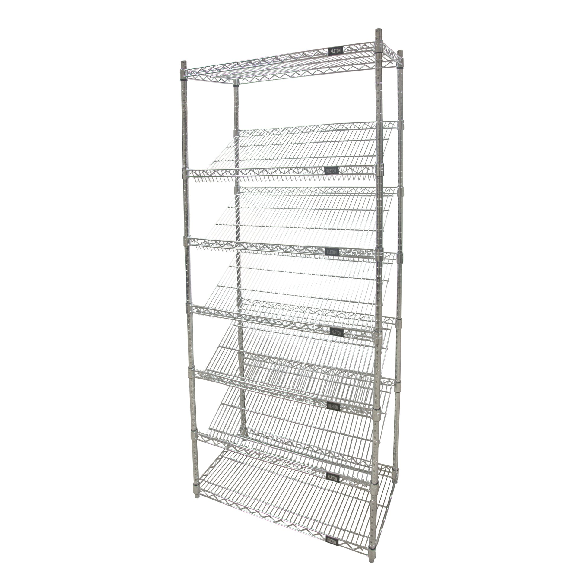 Slanted Wire Shelving Unit, 7 Tiers, 36" W x 74" H x 18" D