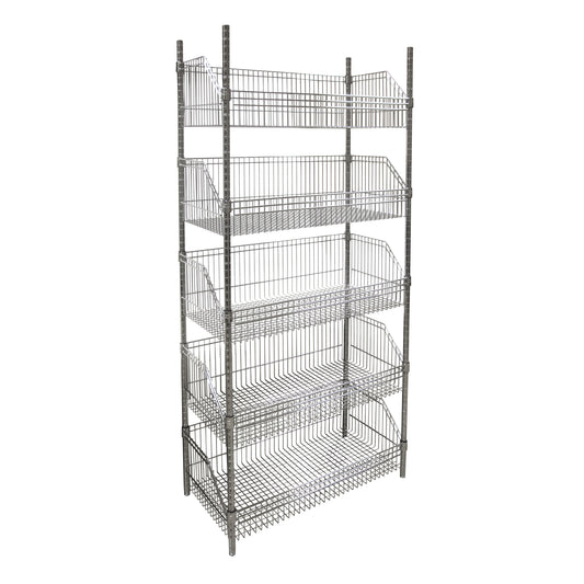 Wire Basket Shelving Unit, 5 Tiers, 48" W x 74" H x 18" D