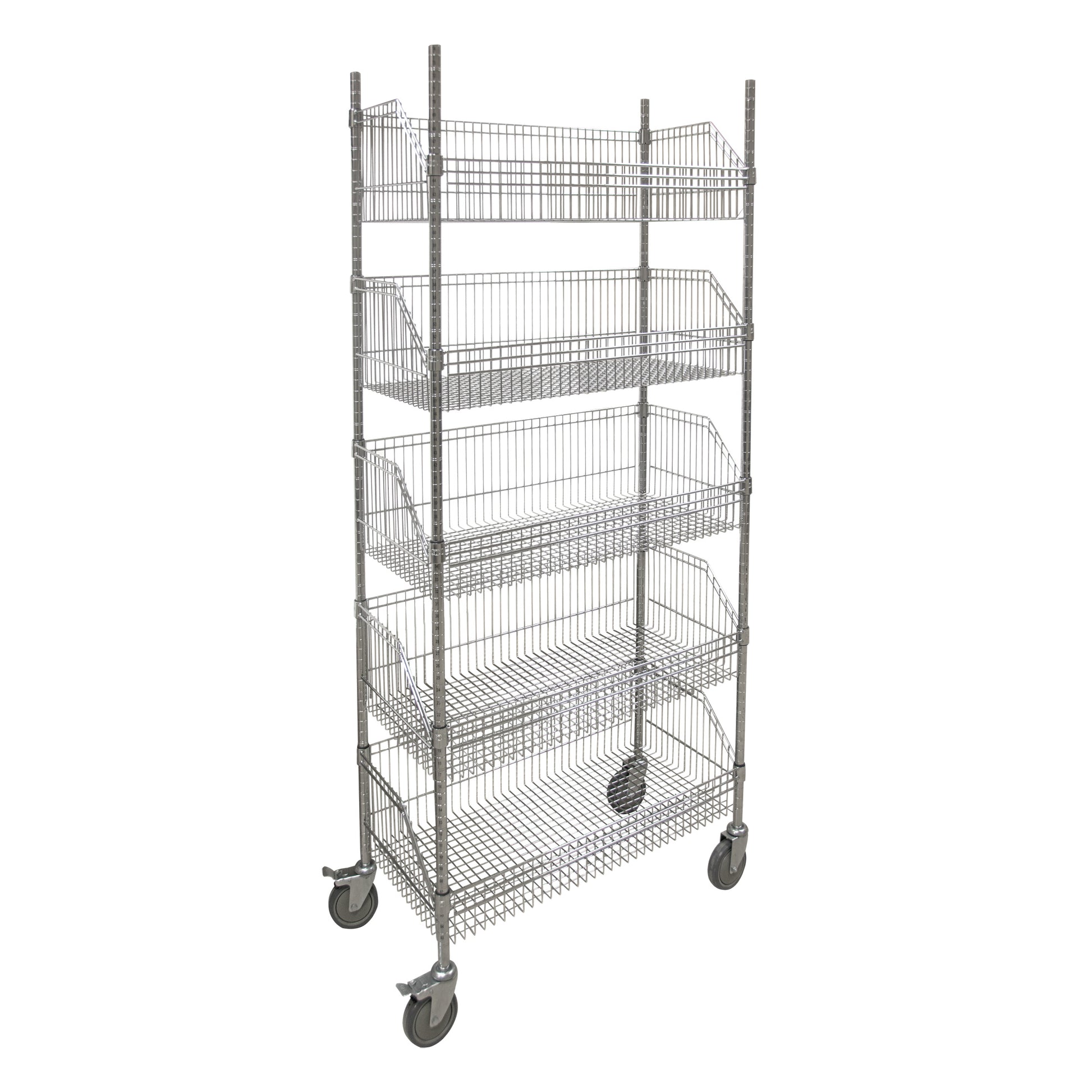 Wire Basket Shelving Cart, 5 Tiers, 48" W x 80" H x 24" D