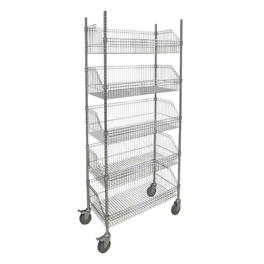 Wire Basket Shelving Cart, 5 Tiers, 48" W x 80" H x 24" D