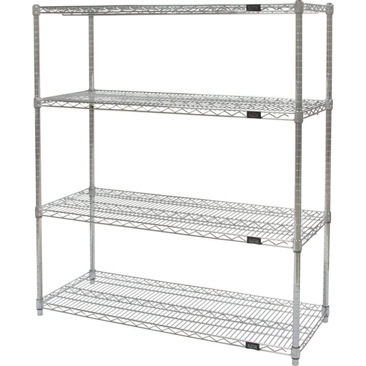 Heavy-Duty Chromate Wire Shelving, 4 Tiers, 72" W x 54" H x 24" D