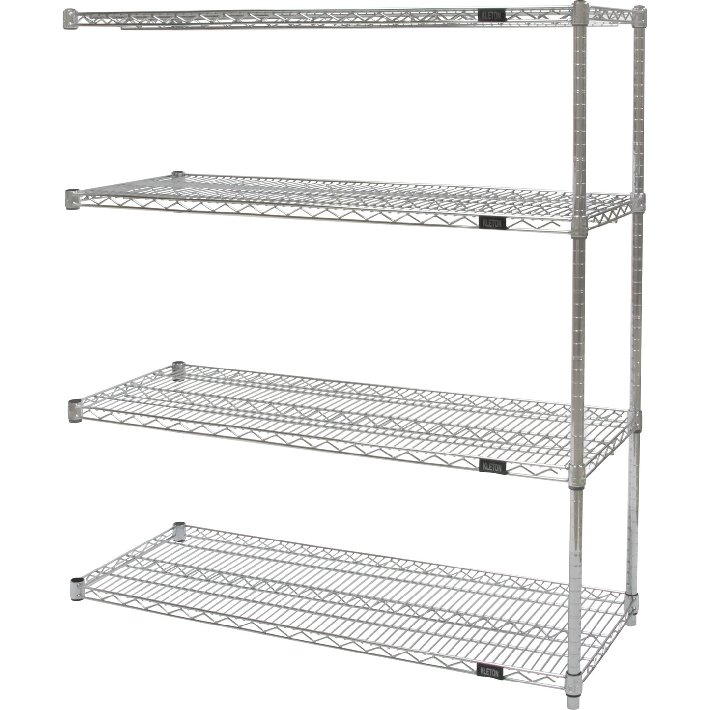 Heavy-Duty Chromate Wire Shelving, Add-On Kit, 4 Tiers, 60" W x 54" H x 24" D