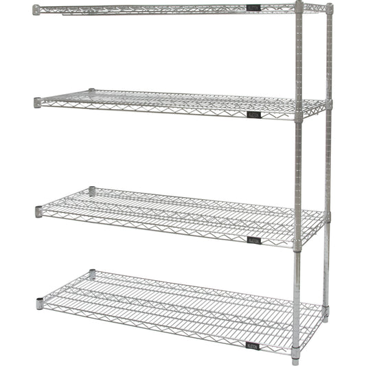 Heavy-Duty Chromate Wire Shelving, Add-On Kit, 4 Tiers, 60" W x 54" H x 24" D