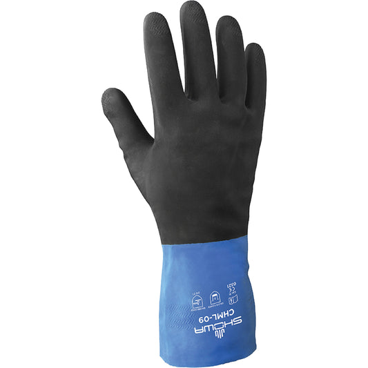 Showa Chem Master® Gloves, Size Large/9, 13" L, Neoprene/Rubber Latex, Flock-Lined Inner Lining, 26-mil