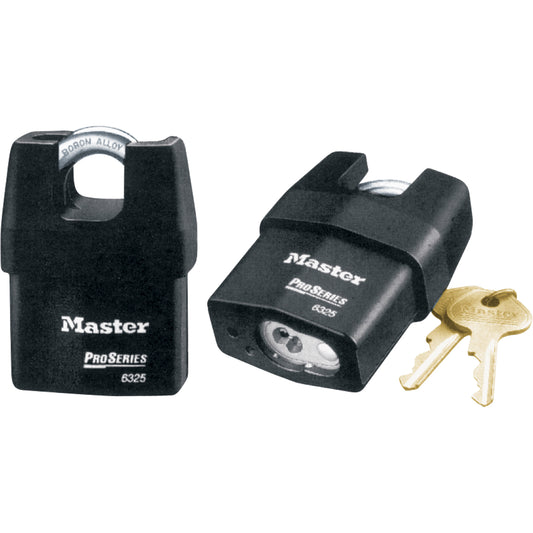 Master Lock Shrouded Padlock, Keyed Different, Laminated Steel, 2-3/8" Width