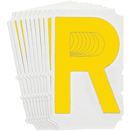 Brady Quick-Align® Individual Gothic Number & Letter Labels, R, 4" H, Yellow