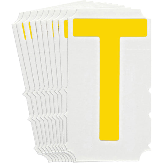 Brady Quick-Align® Individual Gothic Number & Letter Labels, T, 4" H, Yellow