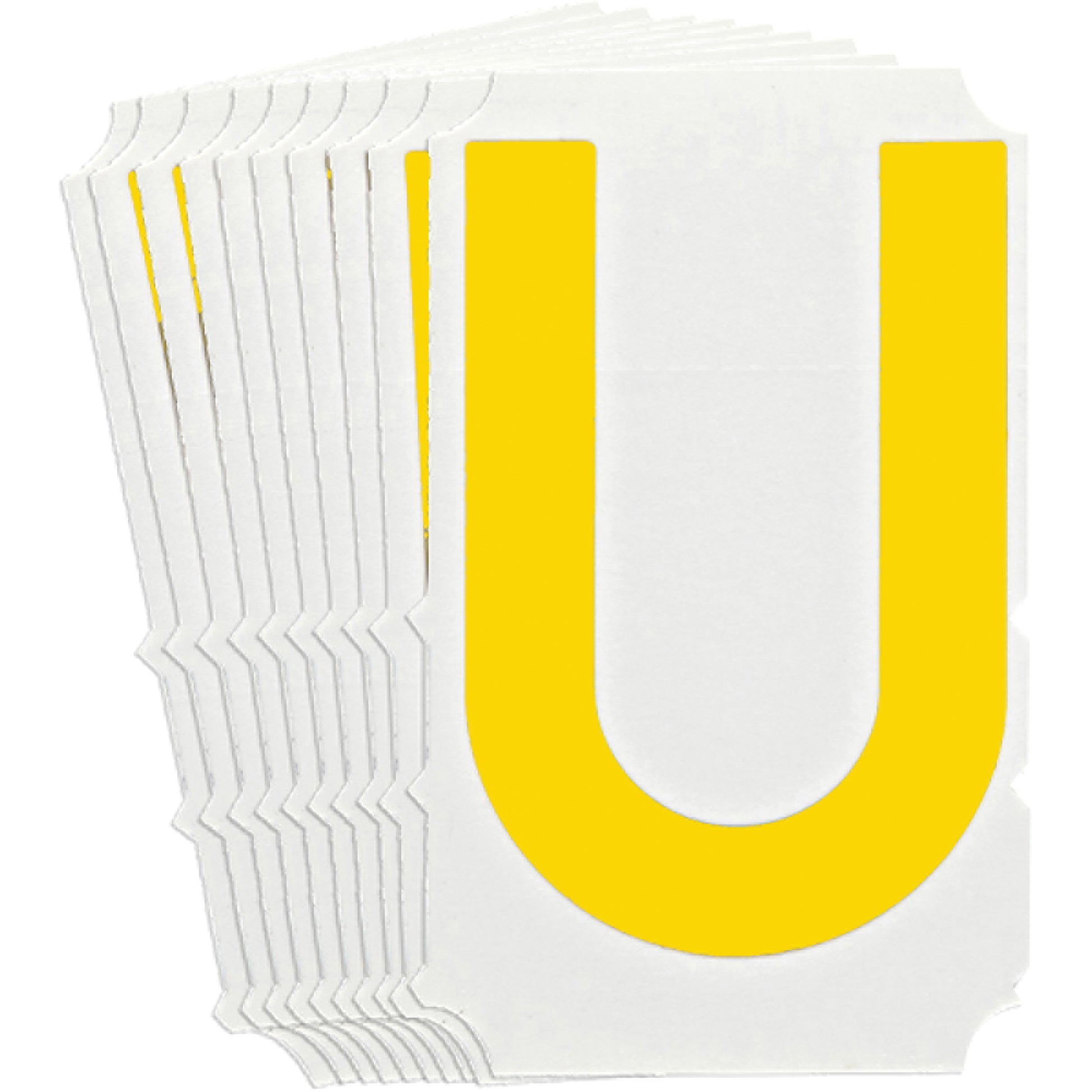 Brady Quick-Align® Individual Gothic Number & Letter Labels, U, 4" H, Yellow