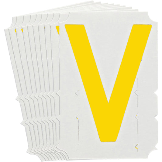 Brady Quick-Align® Individual Gothic Number & Letter Labels, V, 4" H, Yellow
