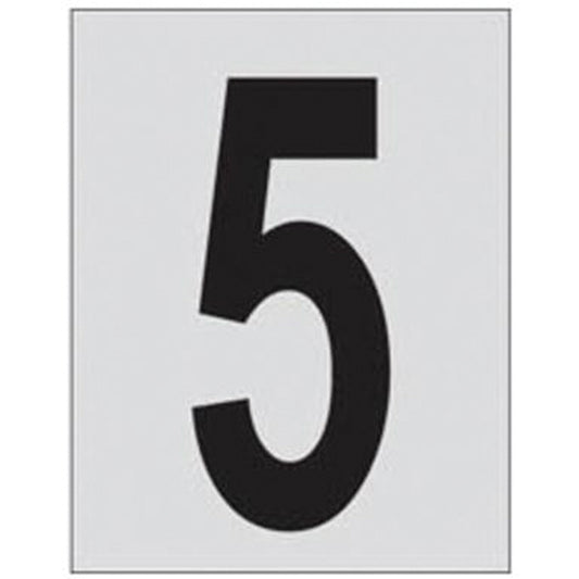 Brady Reflective Individual Number and Letter Labels, 5, 1" H, Black on Silver