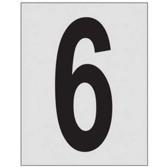 Brady Reflective Individual Number and Letter Labels, 6, 1" H, Black on Silver