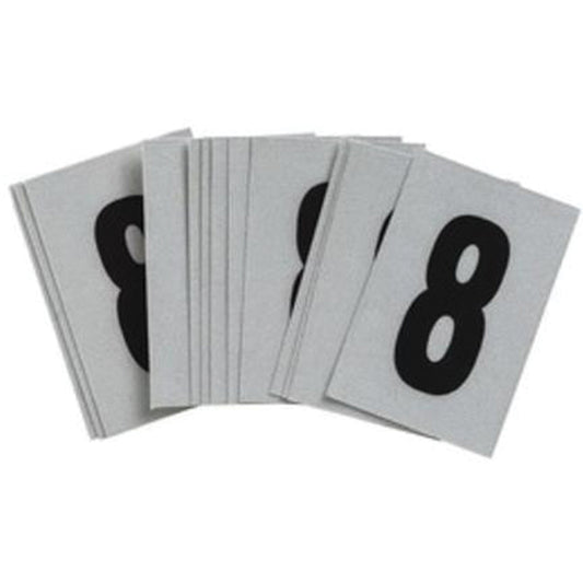 Brady Reflective Individual Number and Letter Labels, 8, 1" H, Black on Silver