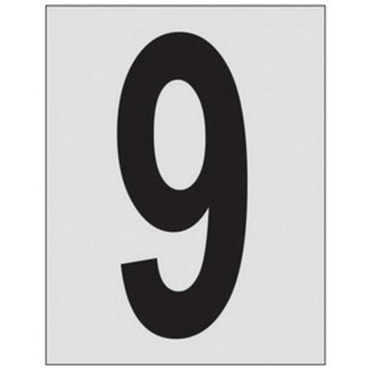 Brady Reflective Individual Number and Letter Labels, 9, 1" H, Black on Silver