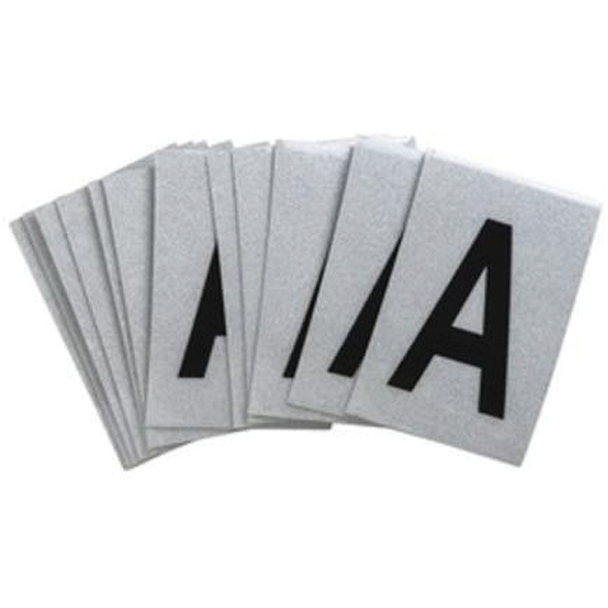 Brady Individual Number and Letter Labels, A, 1" H, Black on Silver