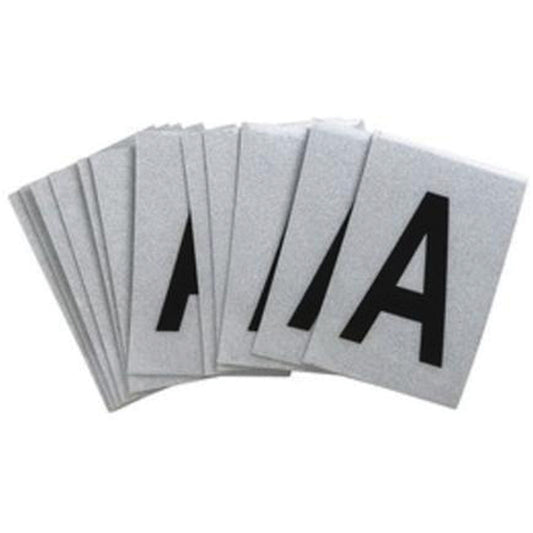 Brady Individual Number and Letter Labels, A, 1" H, Black on Silver