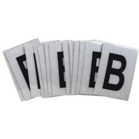 Brady Reflective Individual Number and Letter Labels, B, 1" H, Black on Silver