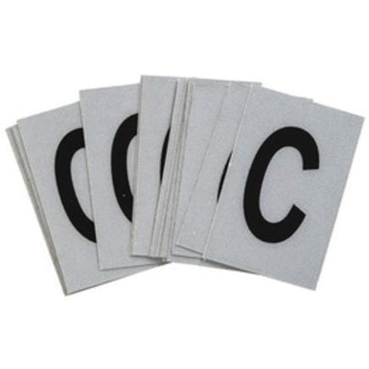 Brady Reflective Individual Number and Letter Labels, C, 1" H, Black on Silver