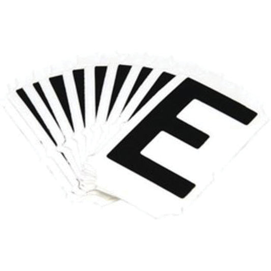 Brady Reflective Individual Number and Letter Labels, E, 1" H, Black on Silver