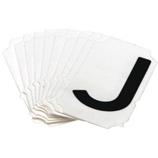 Brady Reflective Individual Number and Letter Labels, J, 1" H, Black on Silver