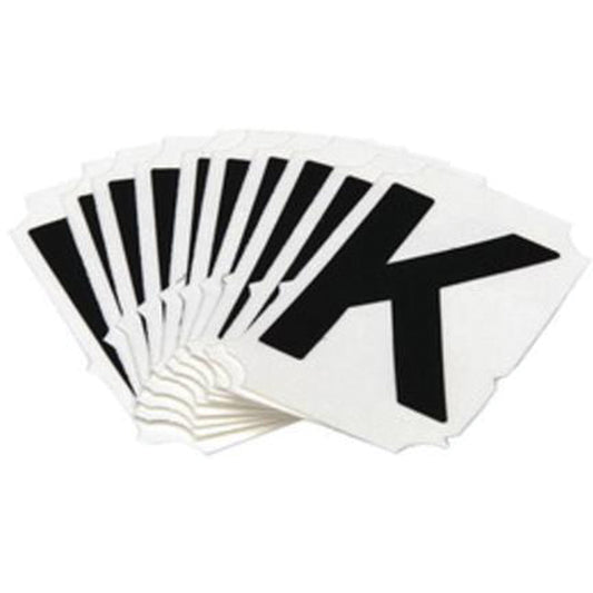 Brady Reflective Individual Number and Letter Labels, K, 1" H, Black on Silver
