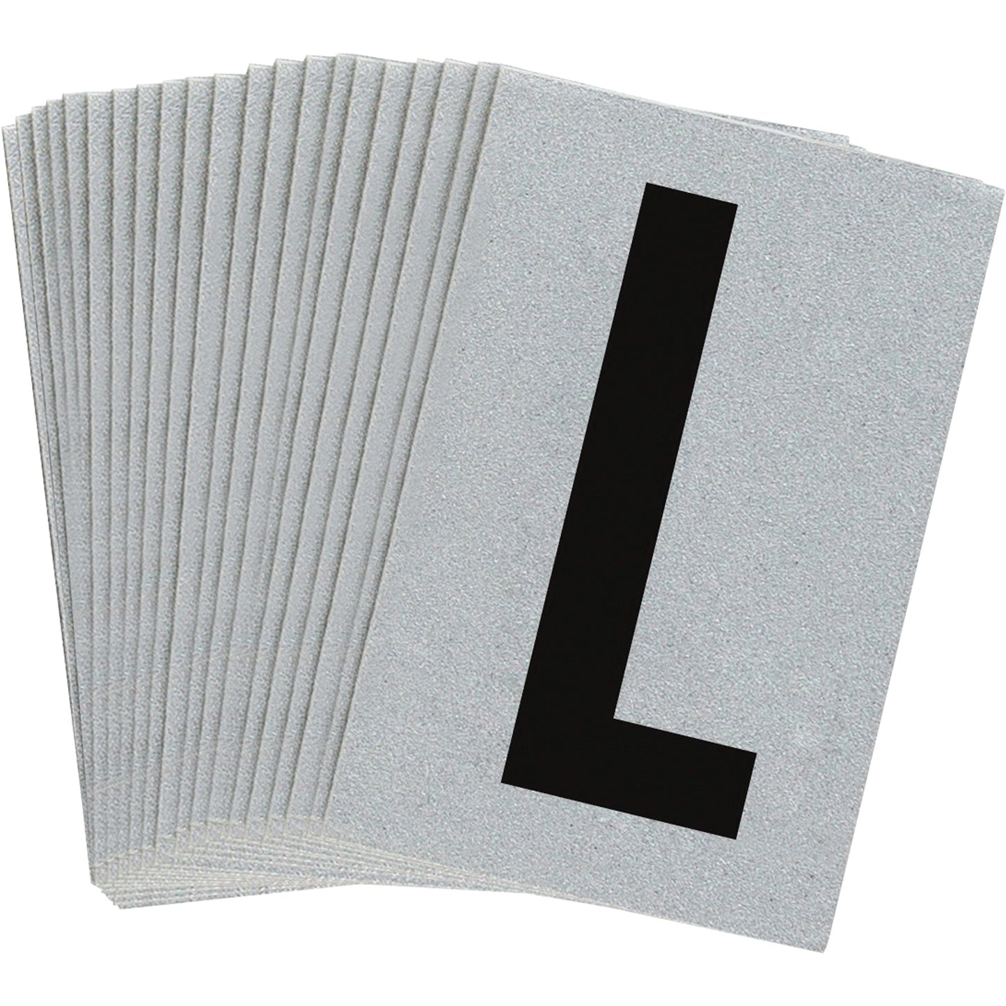 Brady Reflective Individual Number and Letter Labels, L, 1" H, Black on Silver
